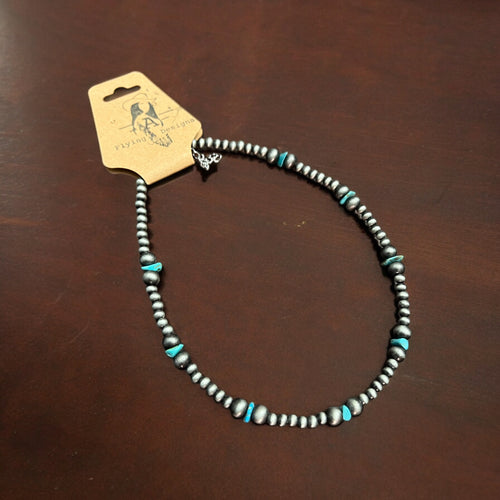 Faux Silver Pearl & Turquoise Necklace