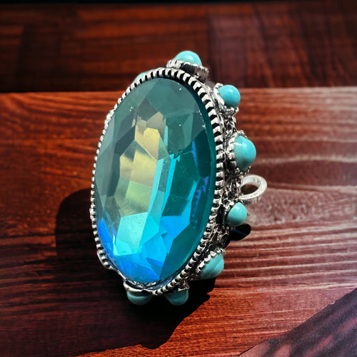 Teal Glass Stone Oval Ring