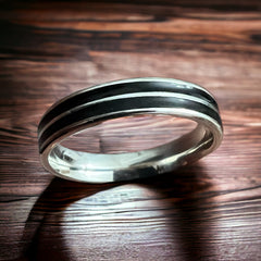 Sterling Silver Black Enamel Stripe Ring