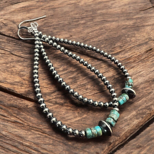 3 mm Sterling Silver Pearls earrings teardrop with turquoise