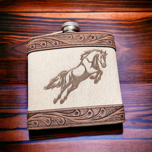 Cowhide & Tooled Leather Flask