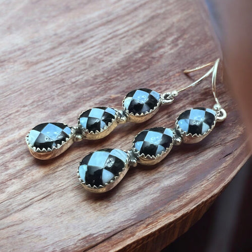 Checkered Stone Drop Earrings