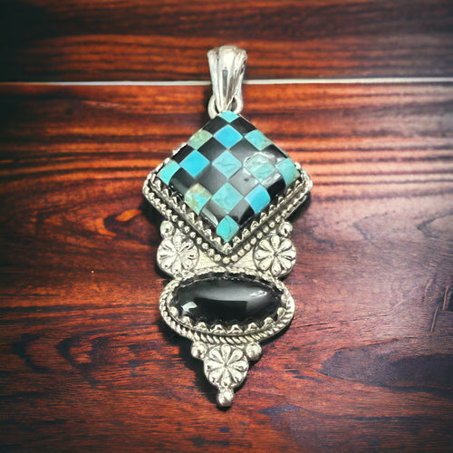 Turquoise Checkmate Sterling Pendant