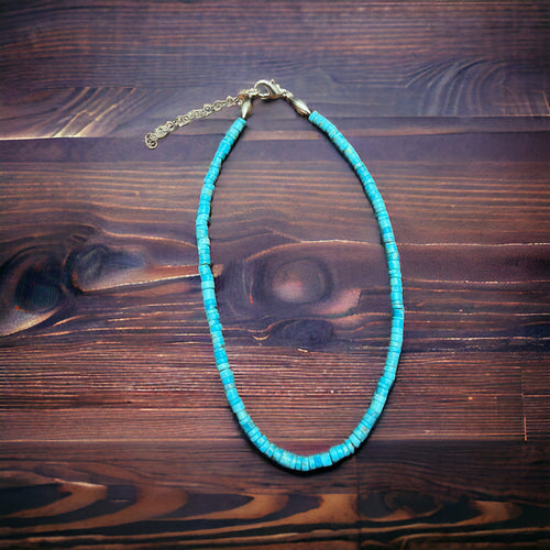 Kingman 4 mm blue Heishi Necklace - 14 inch Choker