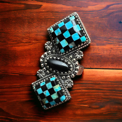 Double Checkered Sterling Ring - Adjustable 8 - 2 colors available