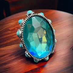 Teal Glass Stone Oval Ring