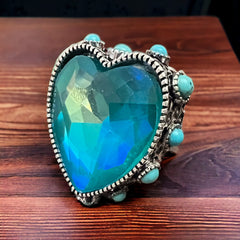 Teal Glass Stone Heart Ring