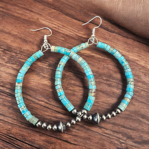 Hoop Earrings With Turquoise & Sterling Silver Pearls