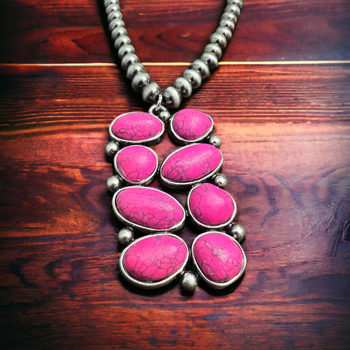 Pink Multi Shape Stone Pendant Necklace