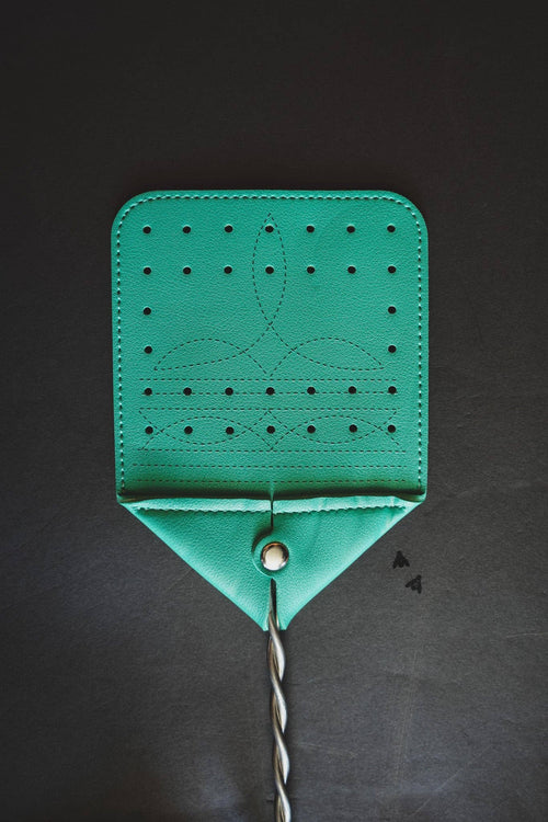 In Stitches Fly Swatter - Turquoise - Cowhide and Conchos