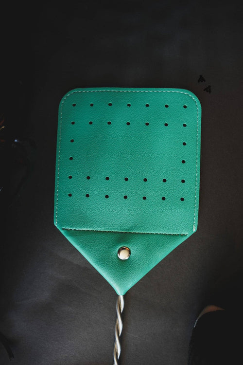In Stitches Fly Swatter - Turquoise - Cowhide and Conchos