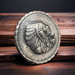 Indian Head Concho hair tie - Sterling Silver - Cowhide and Conchos