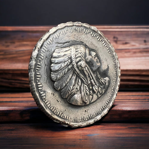 Indian Head Concho hair tie - Sterling Silver - Cowhide and Conchos