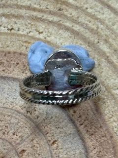 Isabelle Yazzie Navajo Handmade Sterling Silver Opal Ring - Size 7 - Cowhide and Conchos