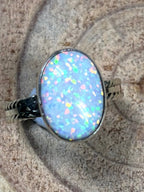 Isabelle Yazzie Navajo Handmade Sterling Silver Opal Ring - Size 7 - Cowhide and Conchos
