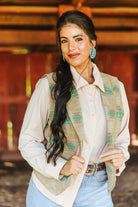 Jade Beige Aztec Wool Blend Concho Button Vest - Cowhide and Conchos
