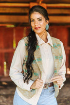 Jade Beige Aztec Wool Blend Concho Button Vest - Cowhide and Conchos