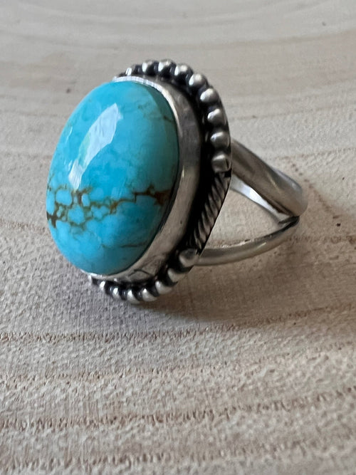 Jameson Garcia Turquoise & Sterling Silver Ring Adjustable Size 7+ - Cowhide and Conchos