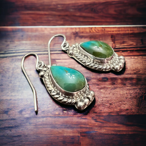 Jan Mariano Turquoise & Sterling Silver Earrings - Cowhide and Conchos
