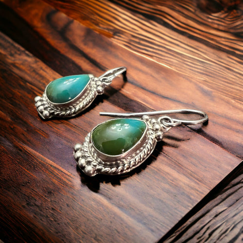 Jan Mariano Turquoise & Sterling Silver Earrings - Cowhide and Conchos