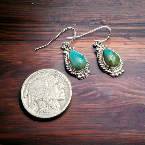 Jan Mariano Turquoise & Sterling Silver Earrings - Cowhide and Conchos