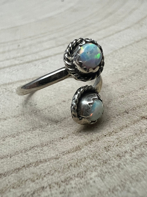 Janice Spencer Navajo Handmade Opal Adjustable Ring - Cowhide and Conchos