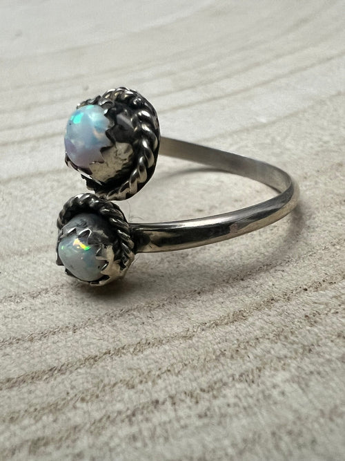 Janice Spencer Navajo Handmade Opal Adjustable Ring - Cowhide and Conchos
