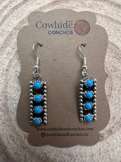 Janice Spencer Zuni Handmade Sterling Kingman Turquoise Earrings - Cowhide and Conchos