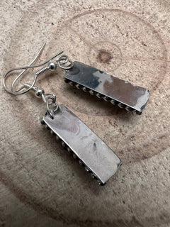 Janice Spencer Zuni Handmade Sterling Kingman Turquoise Earrings - Cowhide and Conchos