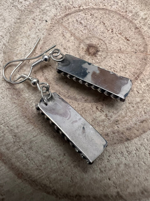 Janice Spencer Zuni Handmade Sterling Kingman Turquoise Earrings - Cowhide and Conchos