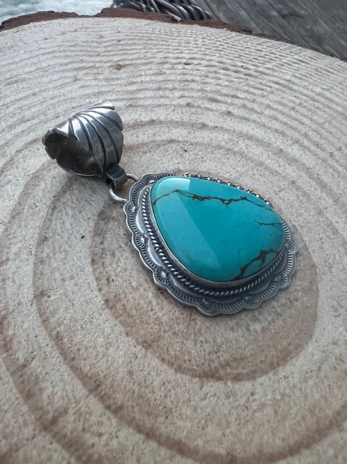 Jimmy Nelson Thunder Mountain Large Turquoise Pendant - Cowhide and Conchos