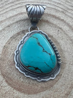 Jimmy Nelson Thunder Mountain Large Turquoise Pendant - Cowhide and Conchos