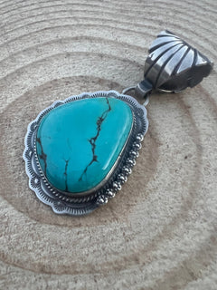 Jimmy Nelson Thunder Mountain Large Turquoise Pendant - Cowhide and Conchos
