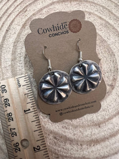 Joan Begay Navajo Handmade Sterling Earrings - Cowhide and Conchos