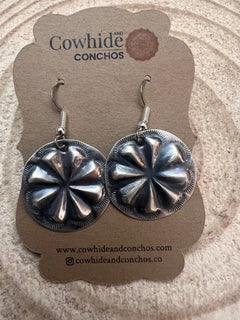 Joan Begay Navajo Handmade Sterling Earrings - Cowhide and Conchos