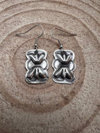 Joan Begay Navajo Handmade Sterling Silver Earrings - Cowhide and Conchos