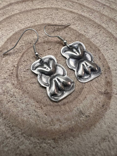 Joan Begay Navajo Handmade Sterling Silver Earrings - Cowhide and Conchos