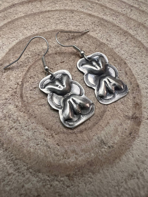 Joan Begay Navajo Handmade Sterling Silver Earrings - Cowhide and Conchos
