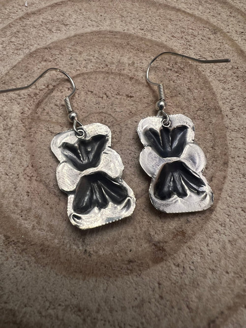 Joan Begay Navajo Handmade Sterling Silver Earrings - Cowhide and Conchos
