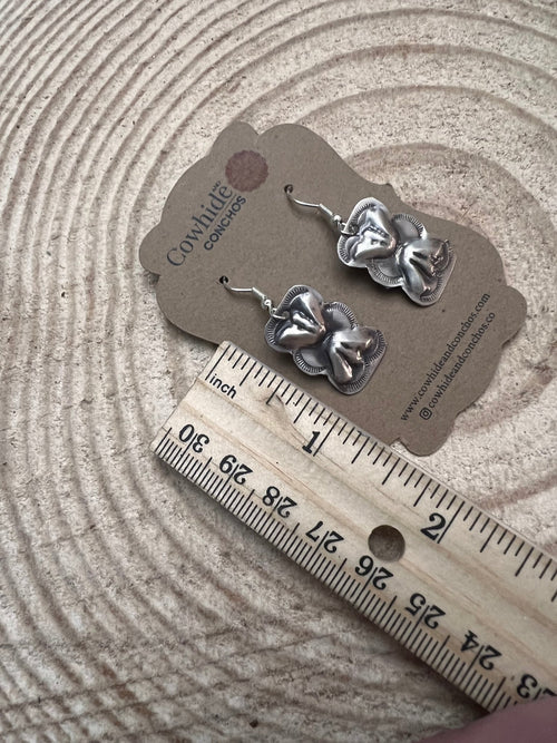 Joan Begay Navajo Handmade Sterling Silver Earrings - Cowhide and Conchos