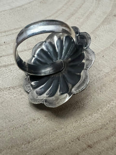 Joanee Silver Lapis Concho Adjustable Ring - Cowhide and Conchos