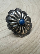 Joanee Silver Lapis Concho Adjustable Ring - Cowhide and Conchos