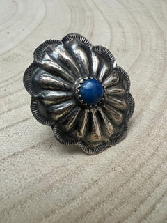 Joanee Silver Lapis Concho Adjustable Ring - Cowhide and Conchos