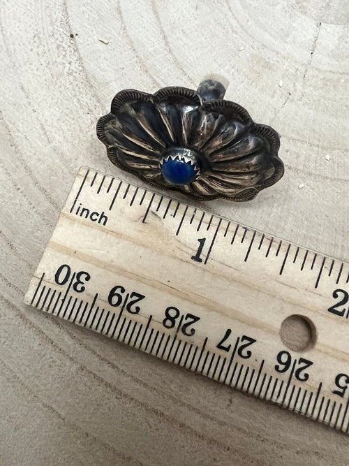 Joanee Silver Lapis Concho Adjustable Ring - Cowhide and Conchos