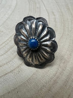 Joanee Silver Lapis Concho Adjustable Ring - Cowhide and Conchos