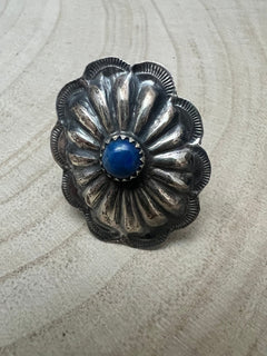 Joanee Silver Lapis Concho Adjustable Ring - Cowhide and Conchos