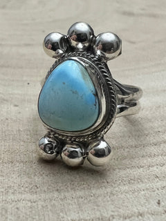 Joelias Draper Golden Hills Turquoise & Sterling Silver Ring - Size Adjustable - Cowhide and Conchos