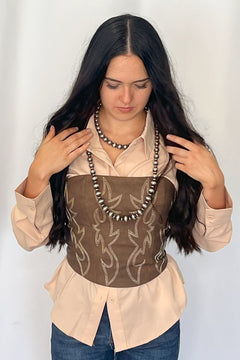 Jolene Embroidered Western Corset Top - 3 colors - Cowhide and Conchos