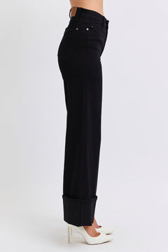 Judy Blue Black Retro Wide Cuffed Leg Jean - Cowhide and Conchos