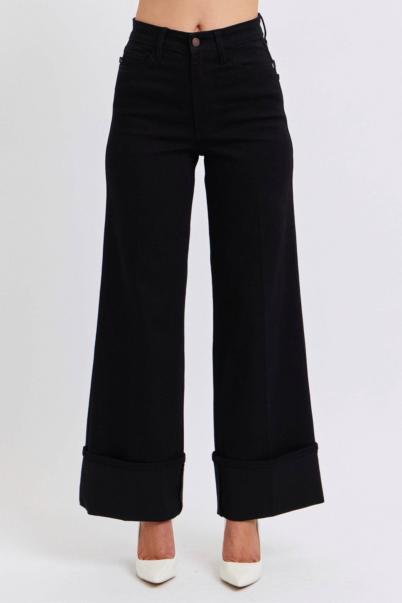 Judy Blue Black Retro Wide Cuffed Leg Jean - Cowhide and Conchos